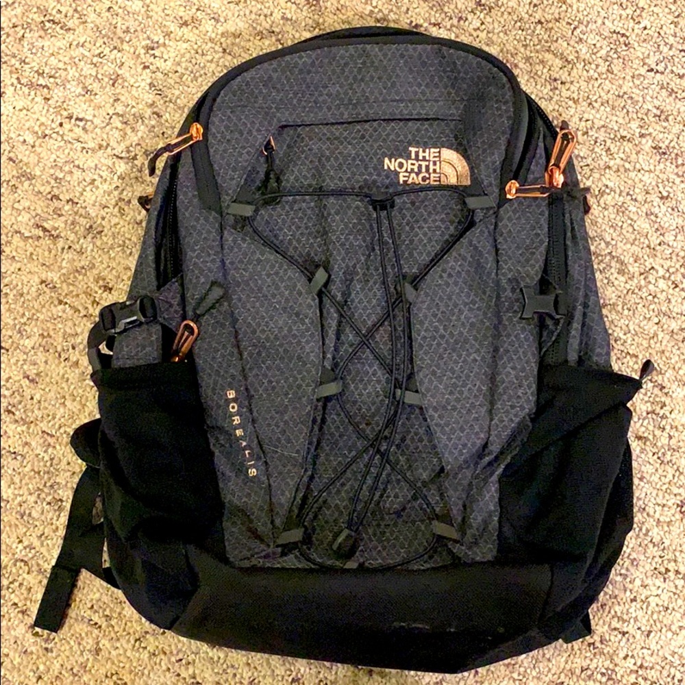 North Face backpack w/ Rose gold accent.